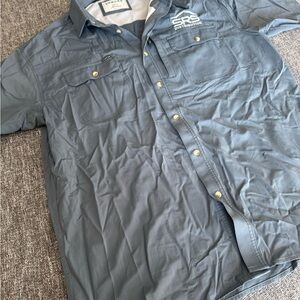 Men's Poncho Outdoors Button Down Shirt Large Regular Fit Blue short sleeve